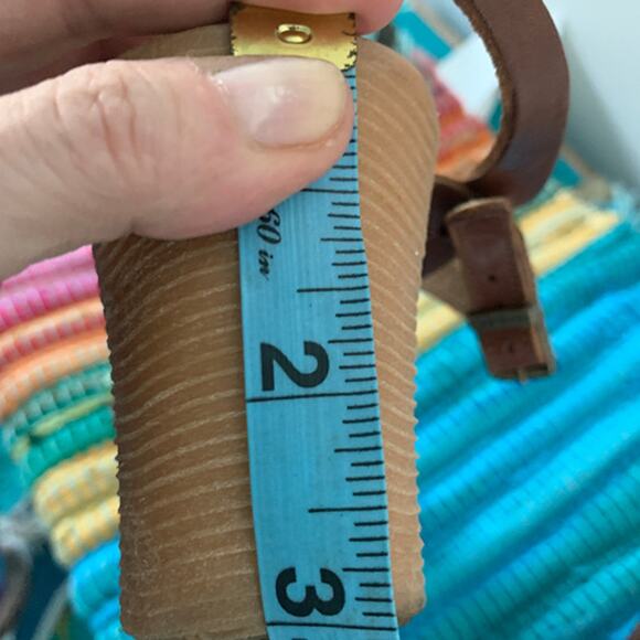 VINTAGE 70s/80s FAMOLARE "HI THERE" WAVY SOLE LEATHER WEDGE SANDAL - Picture 10 of 11